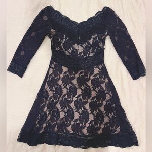 Free People Navy Blue Long Sleeve Lace Dress
